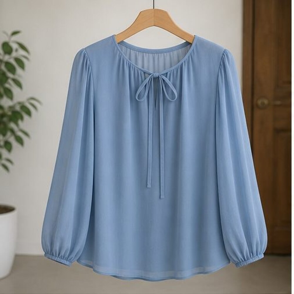 Navy Puff Sleeve Top